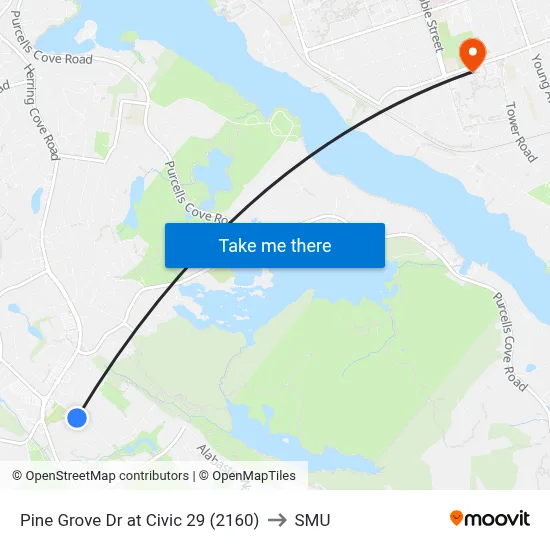 Pine Grove Dr at Civic 29 (2160) to SMU map