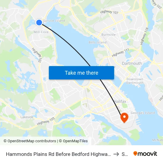 Hammonds Plains Rd Before Bedford Highway (2197) to SMU map