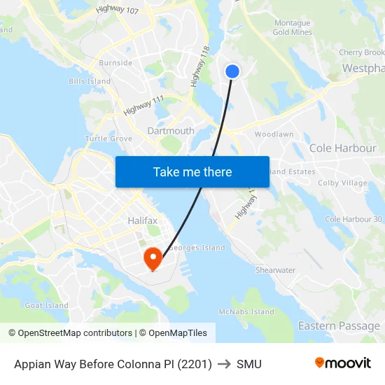 Appian Way Before Colonna Pl (2201) to SMU map