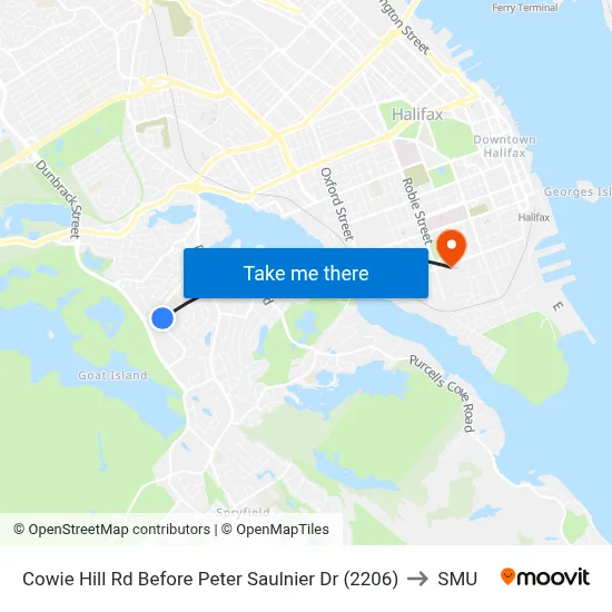 Cowie Hill Rd Before Peter Saulnier Dr (2206) to SMU map