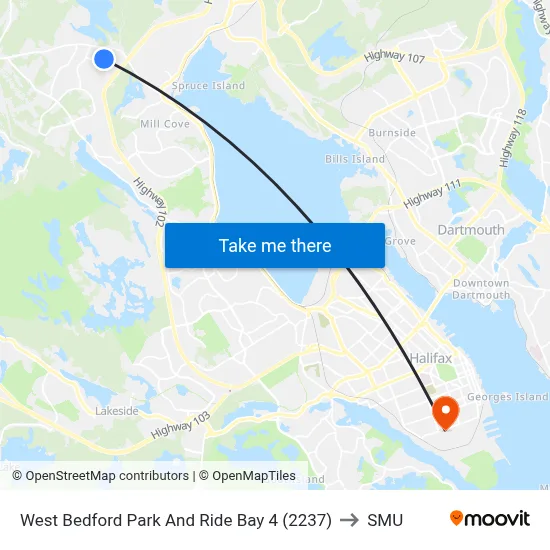 West Bedford Park And Ride Bay 4 (2237) to SMU map