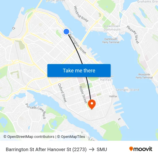 Barrington St After Hanover St (2273) to SMU map