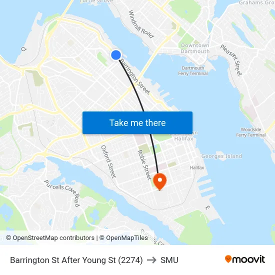 Barrington St After Young St (2274) to SMU map