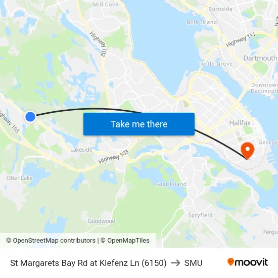 St Margarets Bay Rd at Klefenz Ln (6150) to SMU map