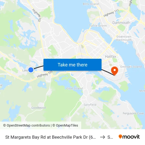 St Margarets Bay Rd at Beechville Park Dr (6153) to SMU map