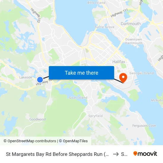 St Margarets Bay Rd Before Sheppards Run (6157) to SMU map
