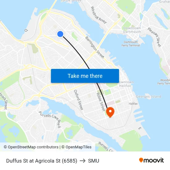 Duffus St at Agricola St (6585) to SMU map