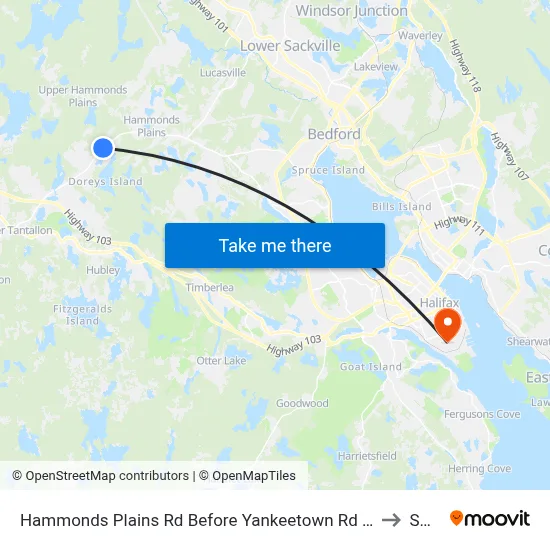 Hammonds Plains Rd Before Yankeetown Rd (6802) to SMU map