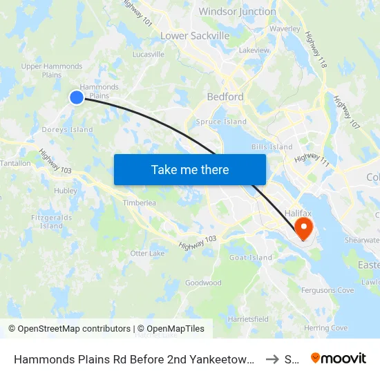 Hammonds Plains Rd Before 2nd Yankeetown Rd (6801) to SMU map