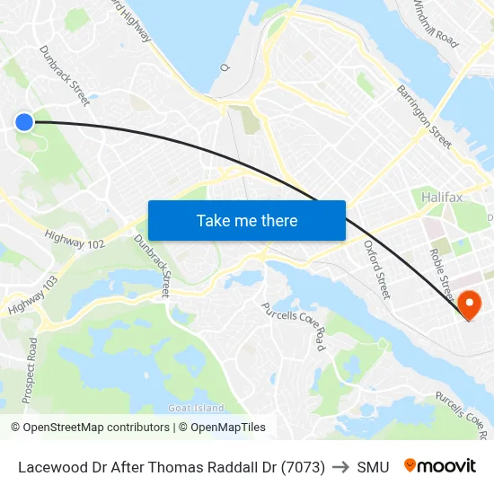 Lacewood Dr After Thomas Raddall Dr (7073) to SMU map