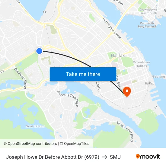 Joseph Howe Dr Before Abbott Dr (6979) to SMU map