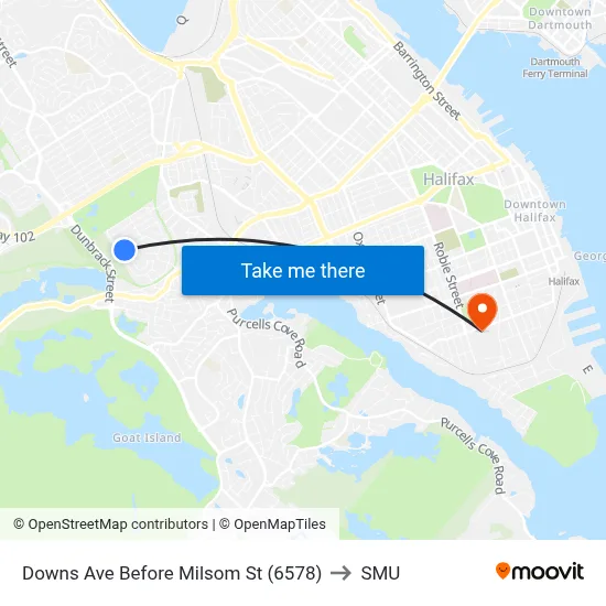 Downs Ave Before Milsom St (6578) to SMU map