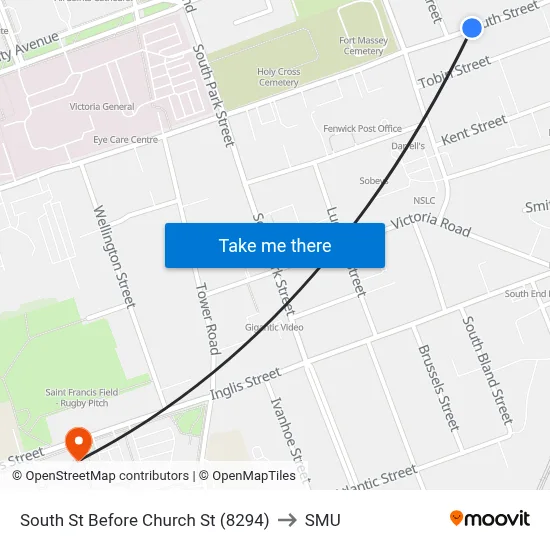 South St Before Church St (8294) to SMU map