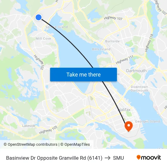 Basinview Dr Opposite Granville Rd (6141) to SMU map