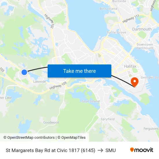 St Margarets Bay Rd at Civic 1817 (6145) to SMU map