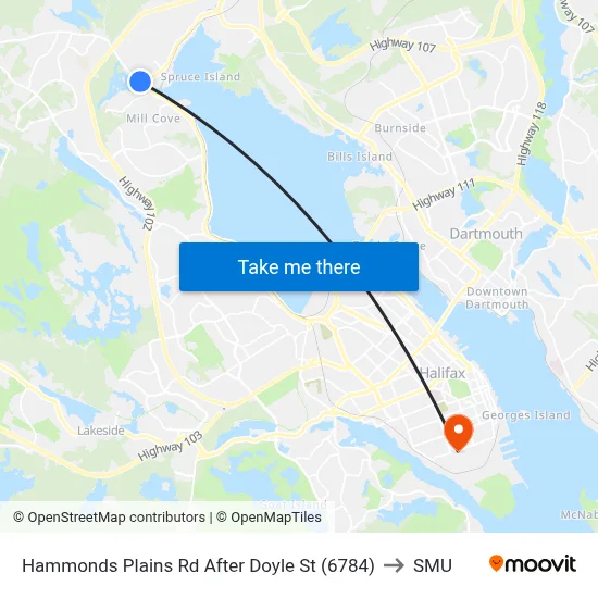 Hammonds Plains Rd After Doyle St (6784) to SMU map