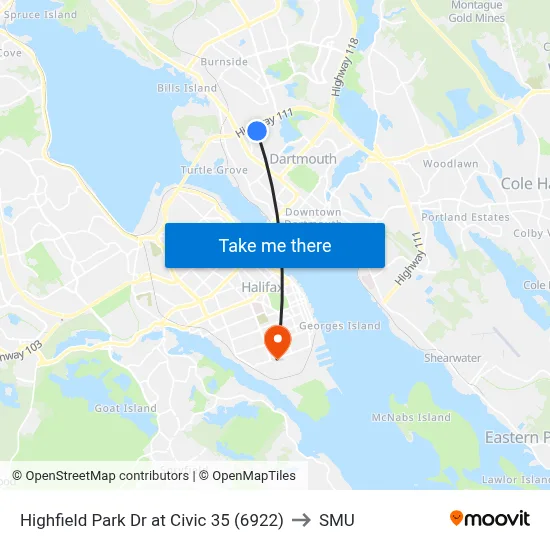 Highfield Park Dr at Civic 35 (6922) to SMU map
