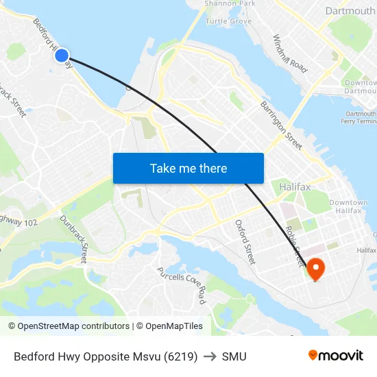 Bedford Hwy Opposite Msvu (6219) to SMU map