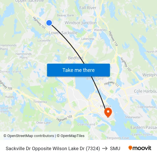 Sackville Dr Opposite Wilson Lake Dr (7324) to SMU map