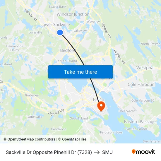 Sackville Dr Opposite Pinehill Dr (7328) to SMU map