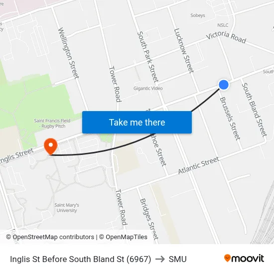 Inglis St Before South Bland St (6967) to SMU map