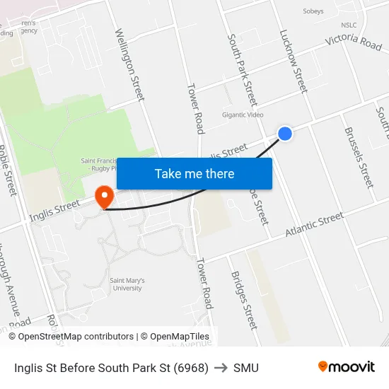Inglis St Before South Park St (6968) to SMU map