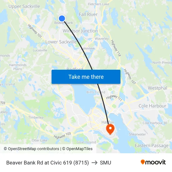 Beaver Bank Rd at Civic 619 (8715) to SMU map