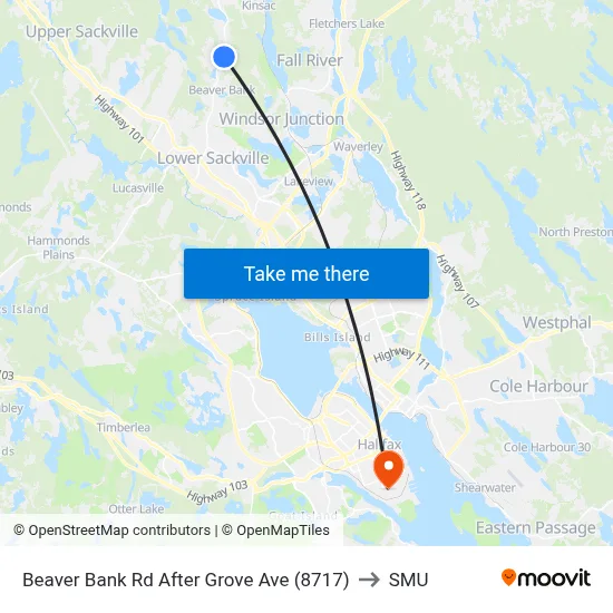 Beaver Bank Rd After Grove Ave (8717) to SMU map