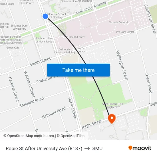 Robie St After University Ave (8187) to SMU map