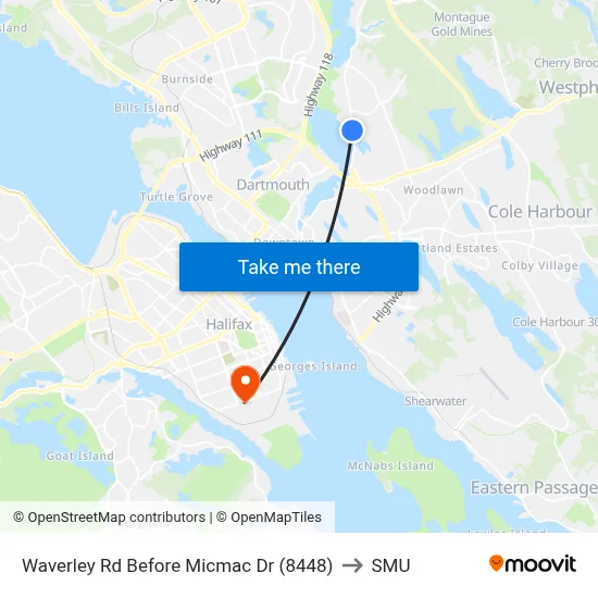 Waverley Rd Before Micmac Dr (8448) to SMU map