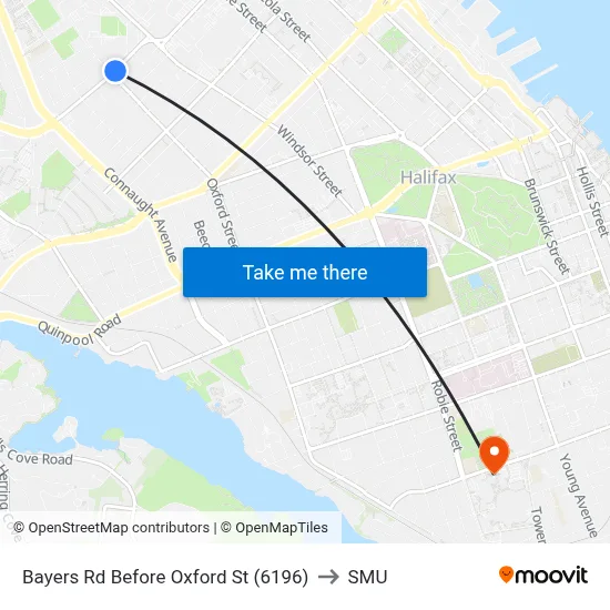 Bayers Rd Before Oxford St (6196) to SMU map