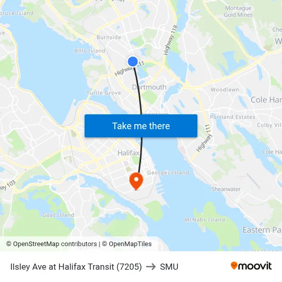 Ilsley Ave at Halifax Transit (7205) to SMU map