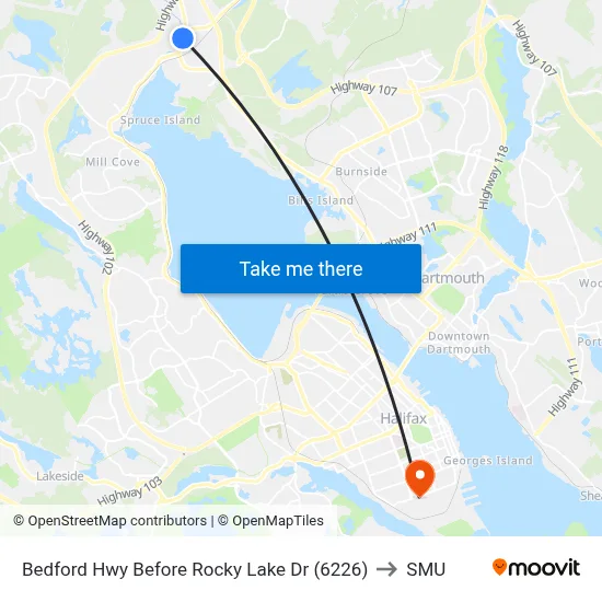 Bedford Hwy Before Rocky Lake Dr (6226) to SMU map