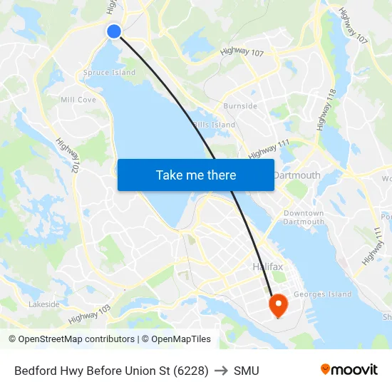 Bedford Hwy Before Union St (6228) to SMU map