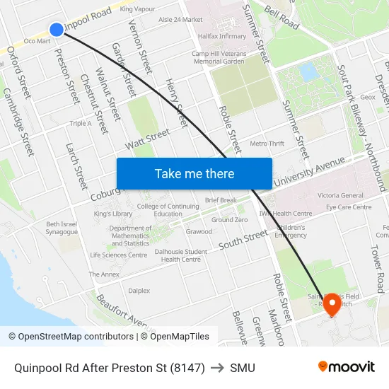 Quinpool Rd After Preston St (8147) to SMU map