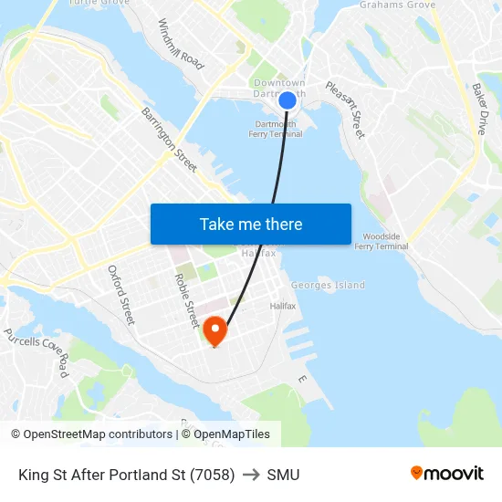 King St After Portland St (7058) to SMU map