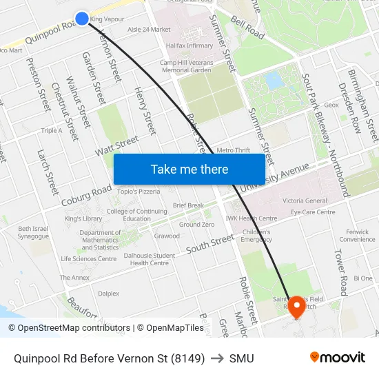 Quinpool Rd Before Vernon St (8149) to SMU map
