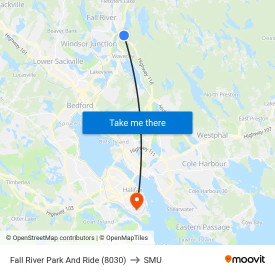 Fall River Park And Ride (8030) to SMU map