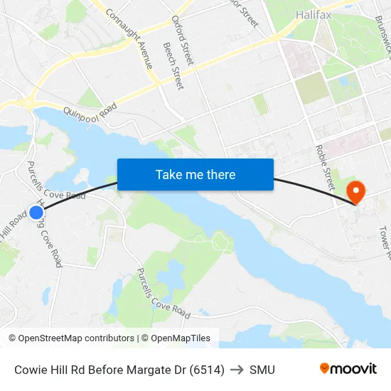 Cowie Hill Rd Before Margate Dr (6514) to SMU map
