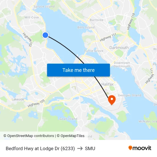 Bedford Hwy at Lodge Dr (6233) to SMU map
