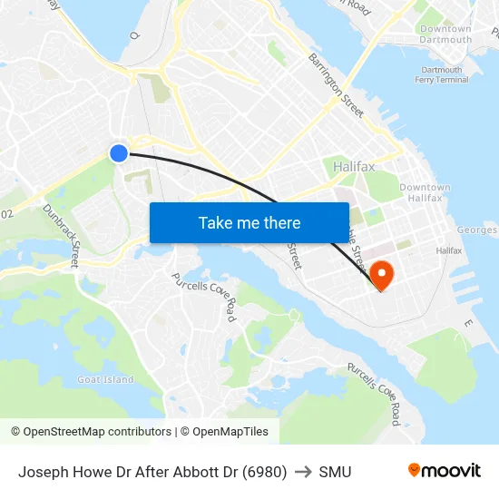 Joseph Howe Dr After Abbott Dr (6980) to SMU map