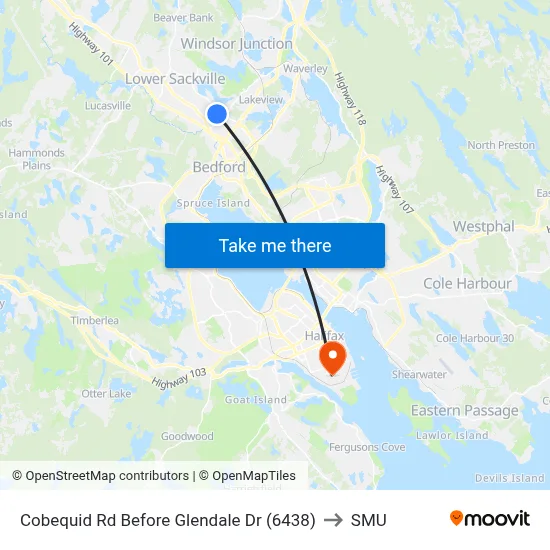 Cobequid Rd Before Glendale Dr (6438) to SMU map