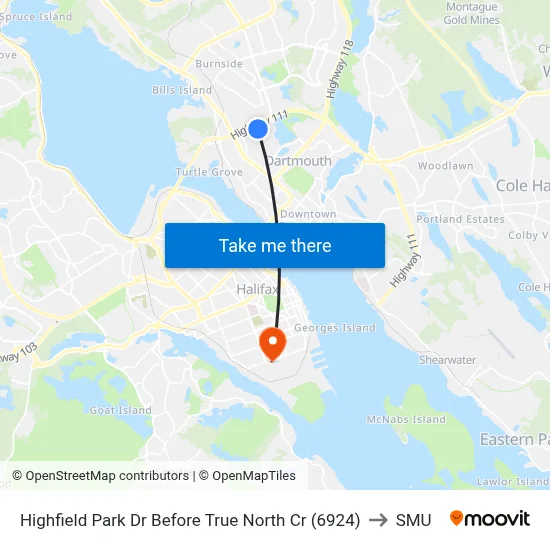 Highfield Park Dr Before True North Cr (6924) to SMU map