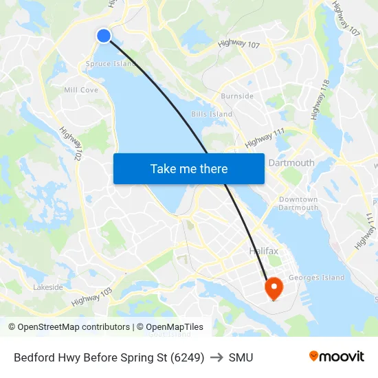Bedford Hwy Before Spring St (6249) to SMU map