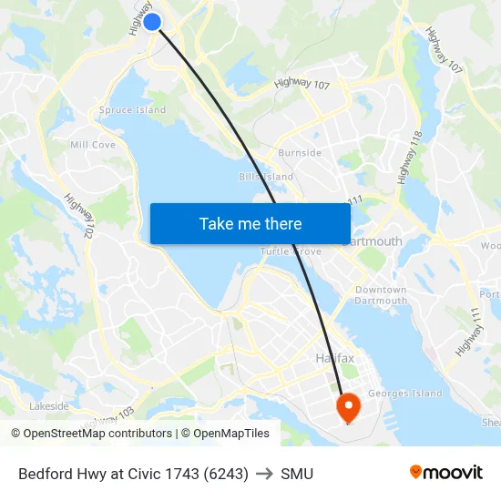 Bedford Hwy at Civic 1743 (6243) to SMU map