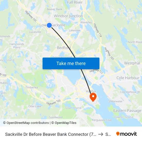 Sackville Dr Before Beaver Bank Connector (7315) to SMU map