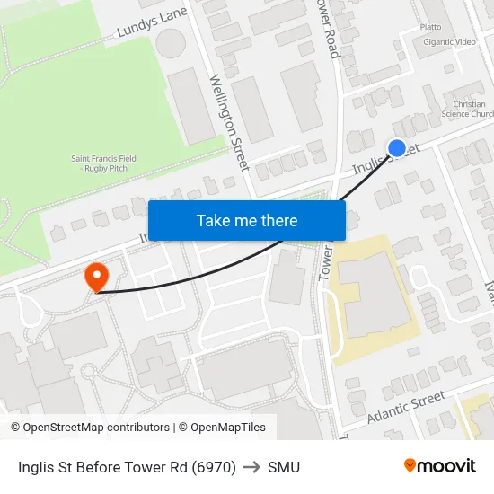 Inglis St Before Tower Rd (6970) to SMU map
