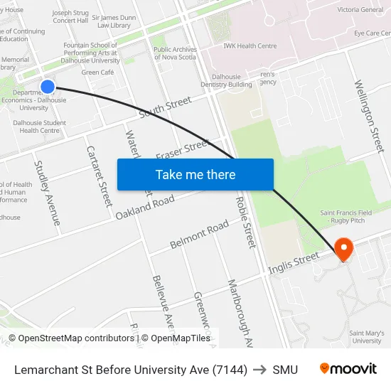 Lemarchant St Before University Ave (7144) to SMU map
