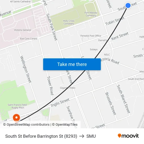 South St Before Barrington St (8293) to SMU map