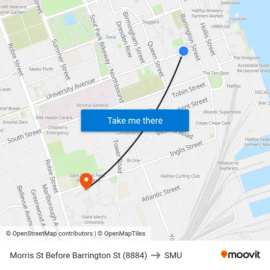 Morris St Before Barrington St (8884) to SMU map